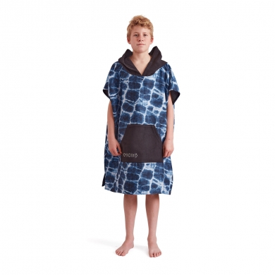 Nomadix Poncho Aqua z kapturem (miękki, szybko schnący, nie przyczepiający się piasku/włosów zwierząt) niebieski 89x79cm dla dzieci